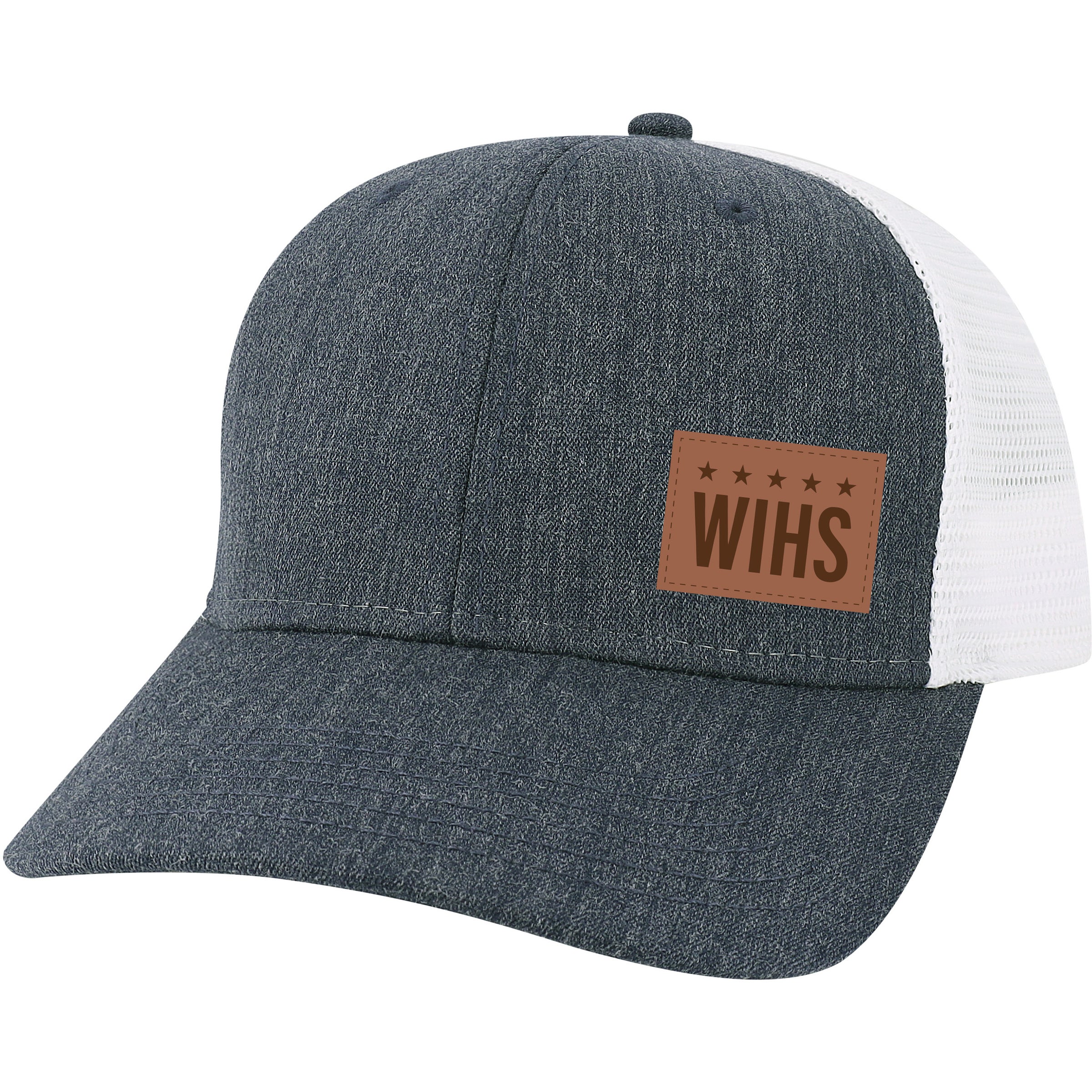 Navy Denim Base Ball Hat with off set leather logo | Shop WIHS