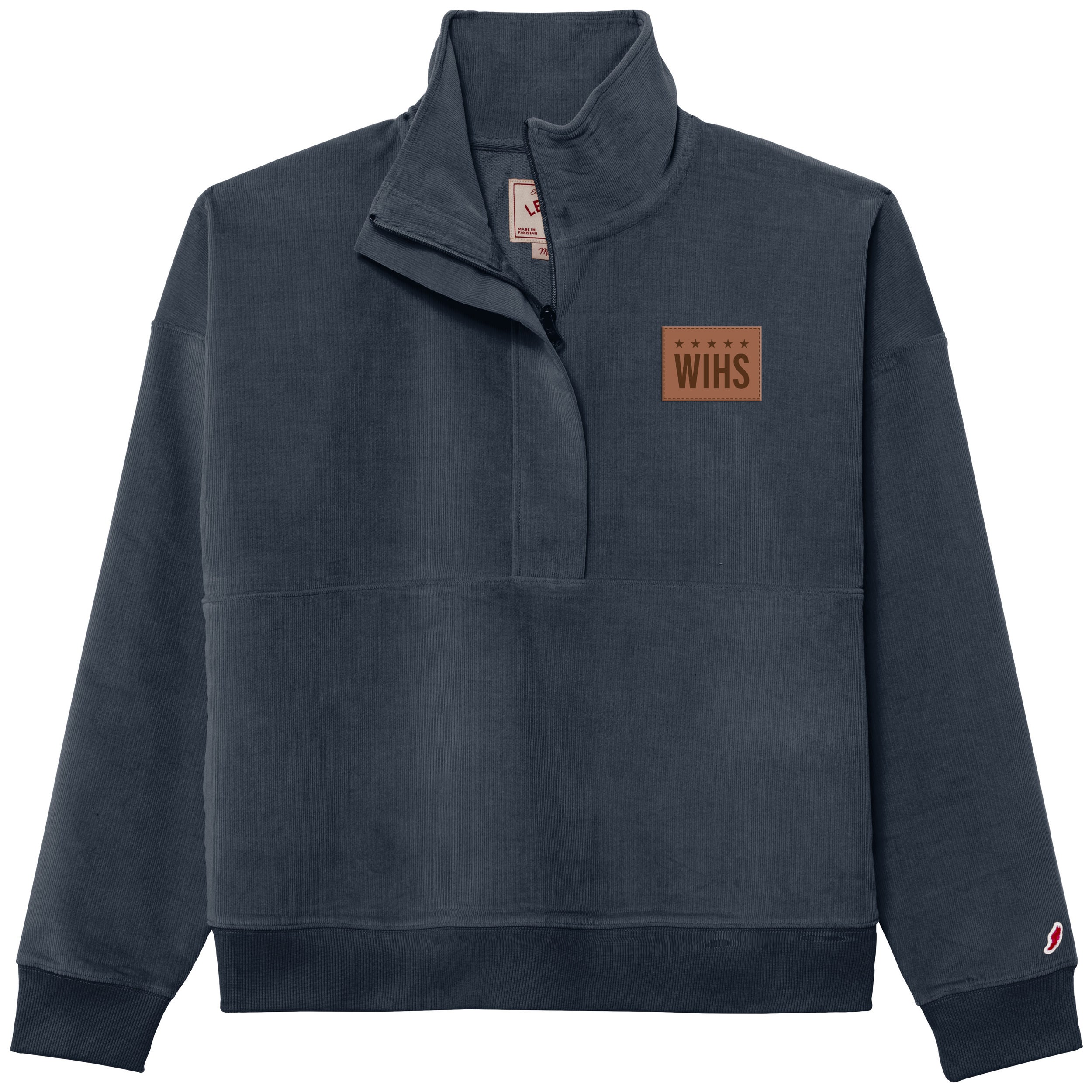 Women's Navy Cordy Quarter Zip with Leather Logo | Shop WIHS